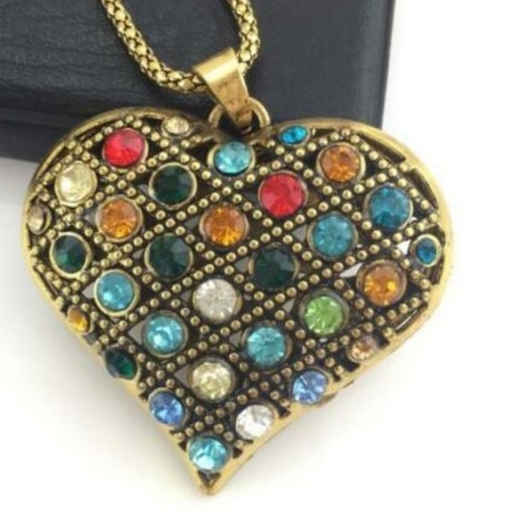 Antique Gold Multi Color Heart Pendant NWT- - Picture 2 of 3